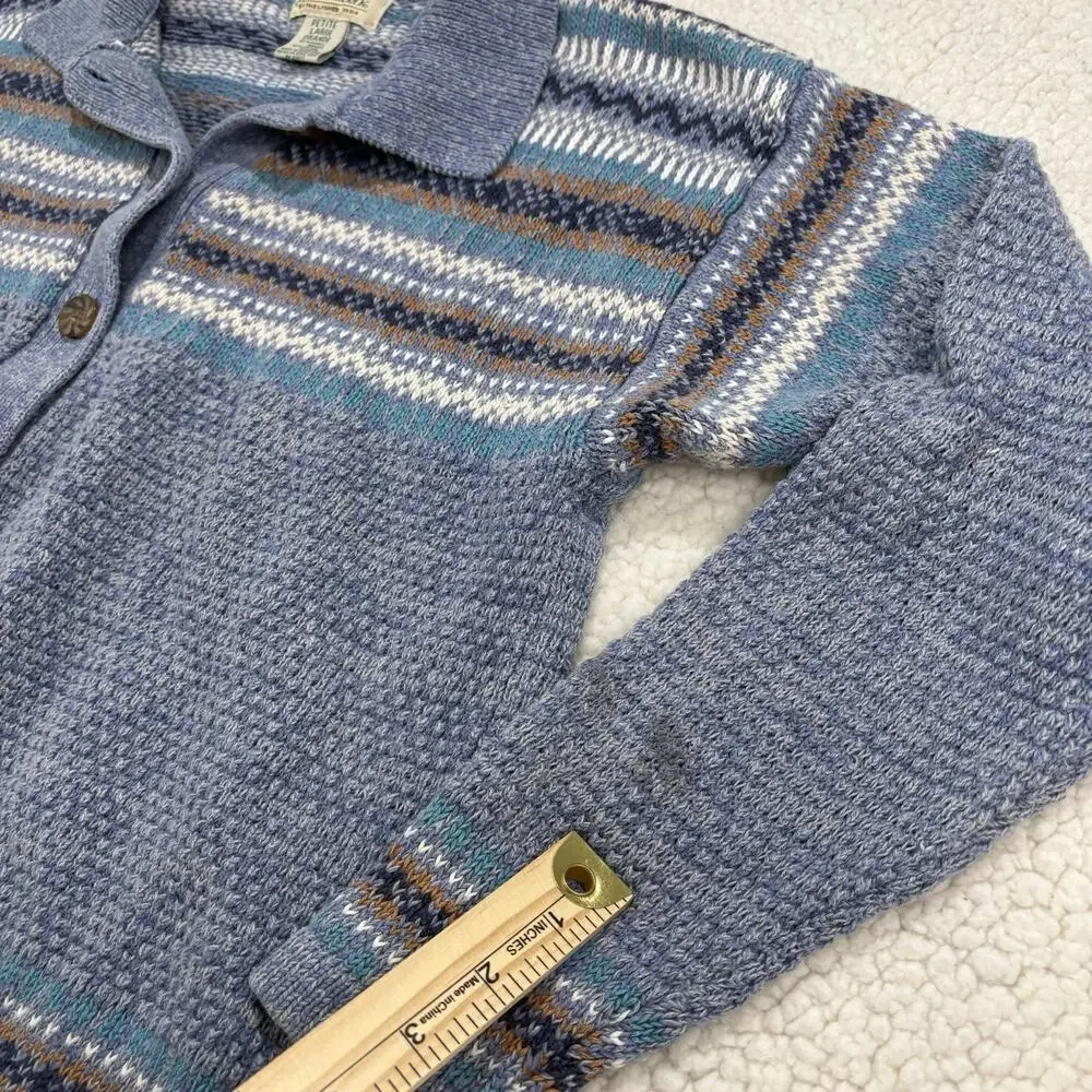 Vtg 90s St. Johns Bay Womens Petite Large Blue Fair Isle Nordic Sweater Cardigan